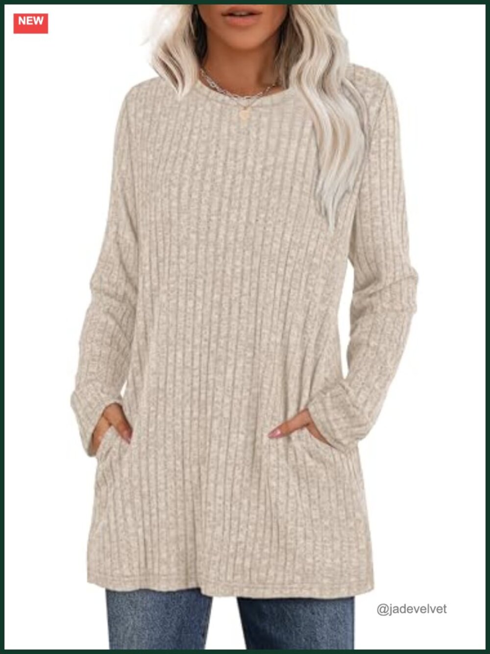 Long Sleeve Tunic Sweater Top Women Crewneck Loose Fit with Pockets